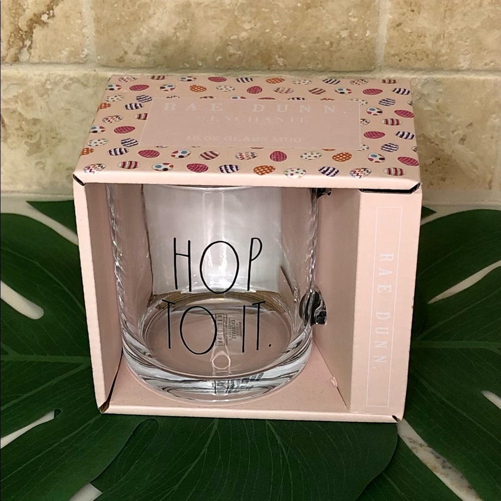 Hop To It Rae Dunn Easter Mug-Glass w/Glass Handle. Brand New! Easter Gift idea